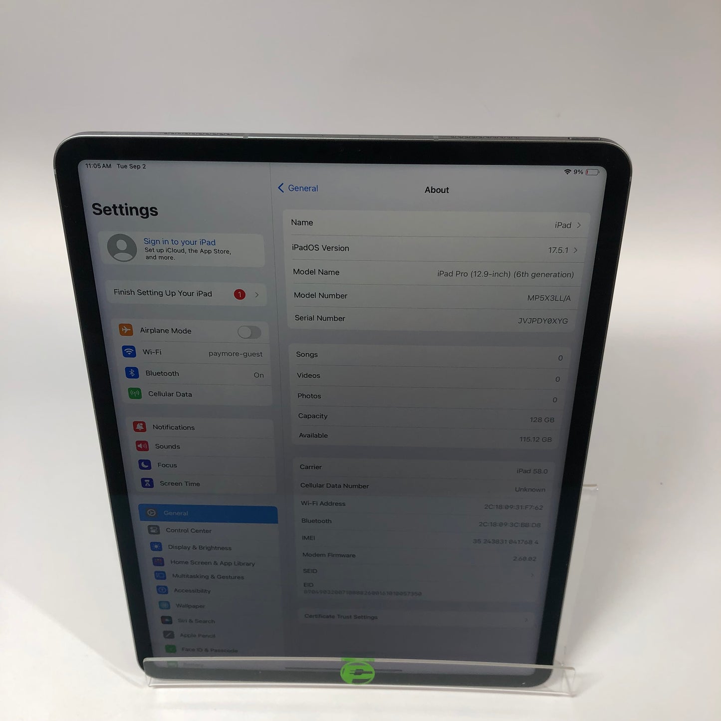 WiFi Only Apple iPad Pro 12.9" 6th Gen 128GB 18.5 Silver MP5X3LL/A