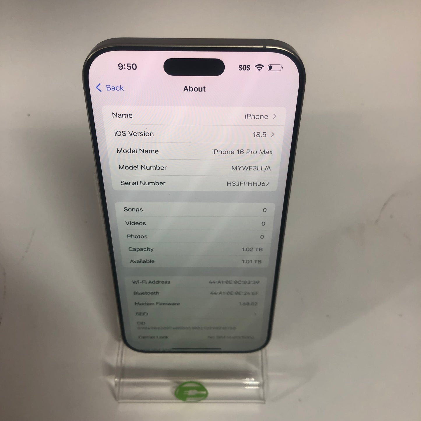 Unlocked Apple iPhone 16 Pro Max 1TB 18.5 Natural Titanium MYWF3LL/A