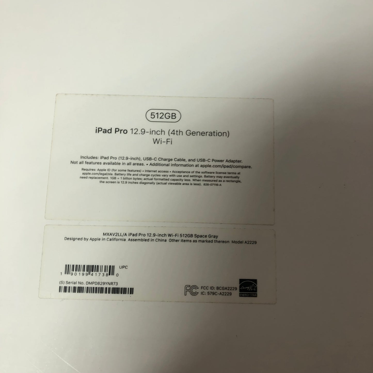 WiFi Only Apple iPad Pro 12.9" 4th Gen 512GB Space Gray MXAV2LL/A