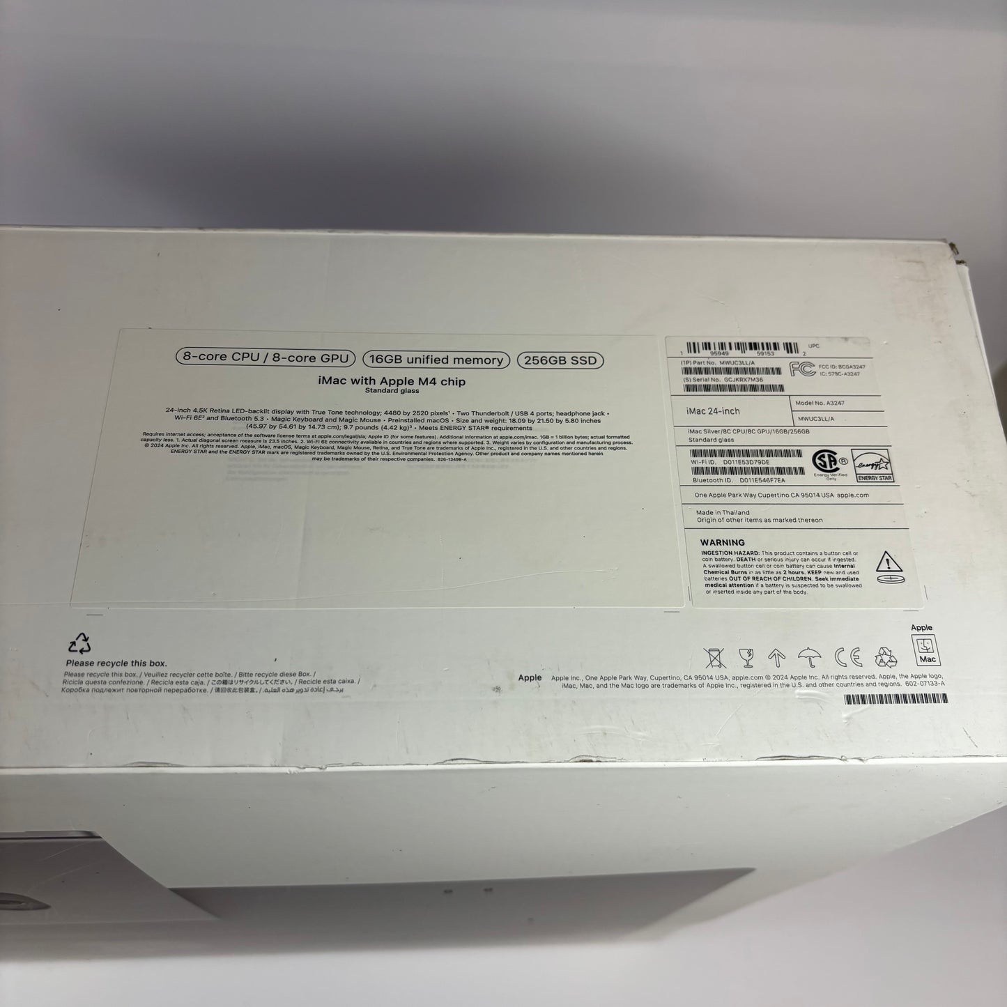 2024 Apple iMac 24" M4 4.5GHz 16GB RAM 256GB SSD Silver MWUC3LL/A