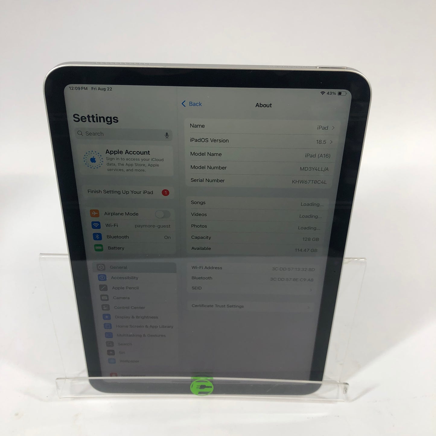 WiFi Only Apple iPad 11" (A16) 128GB 18.5 Silver MD3Y4LL/A