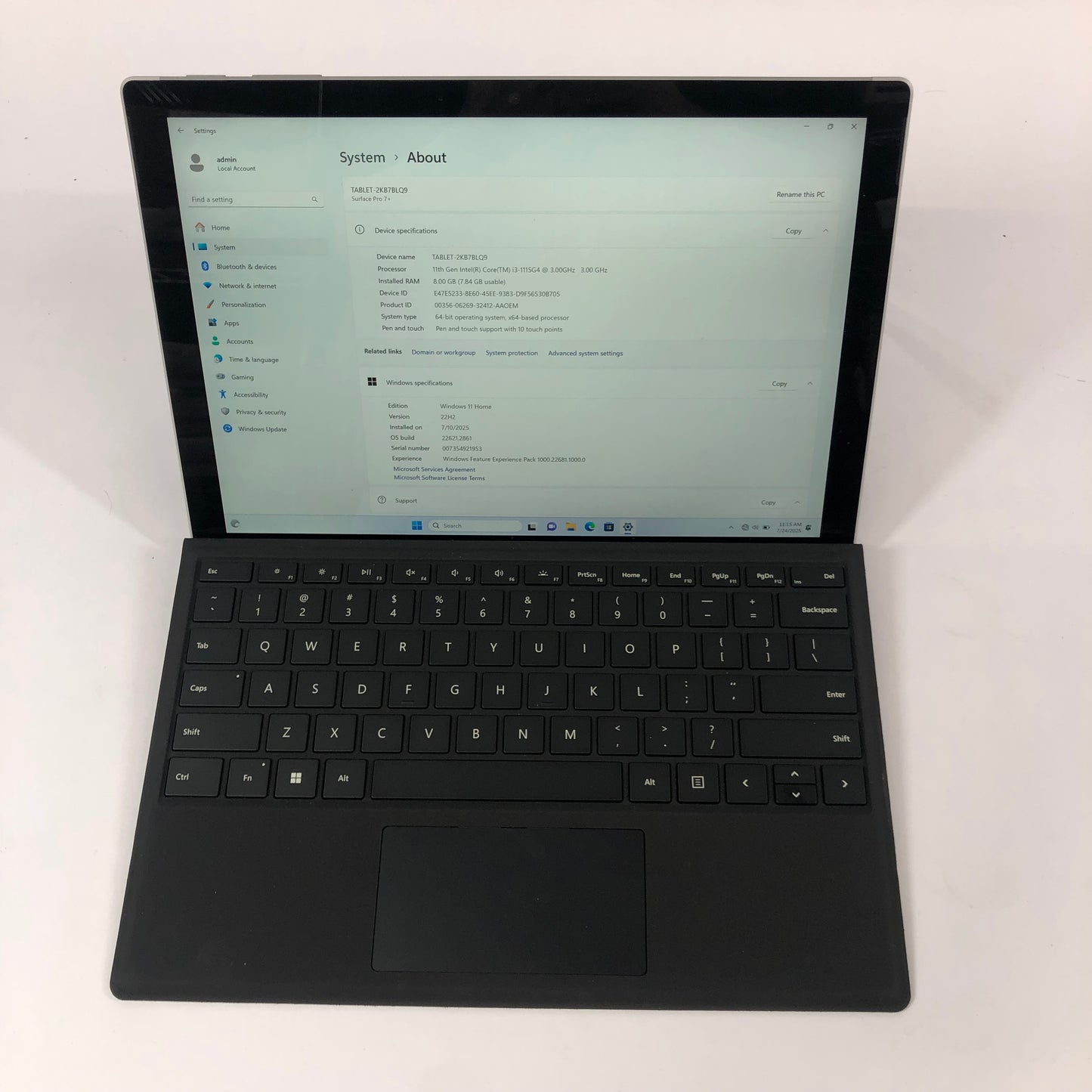 Microsoft Surface Pro 7+ 1960 12.3" i3-1115G4 3.1GHz 8GB RAM 128GB SSD
