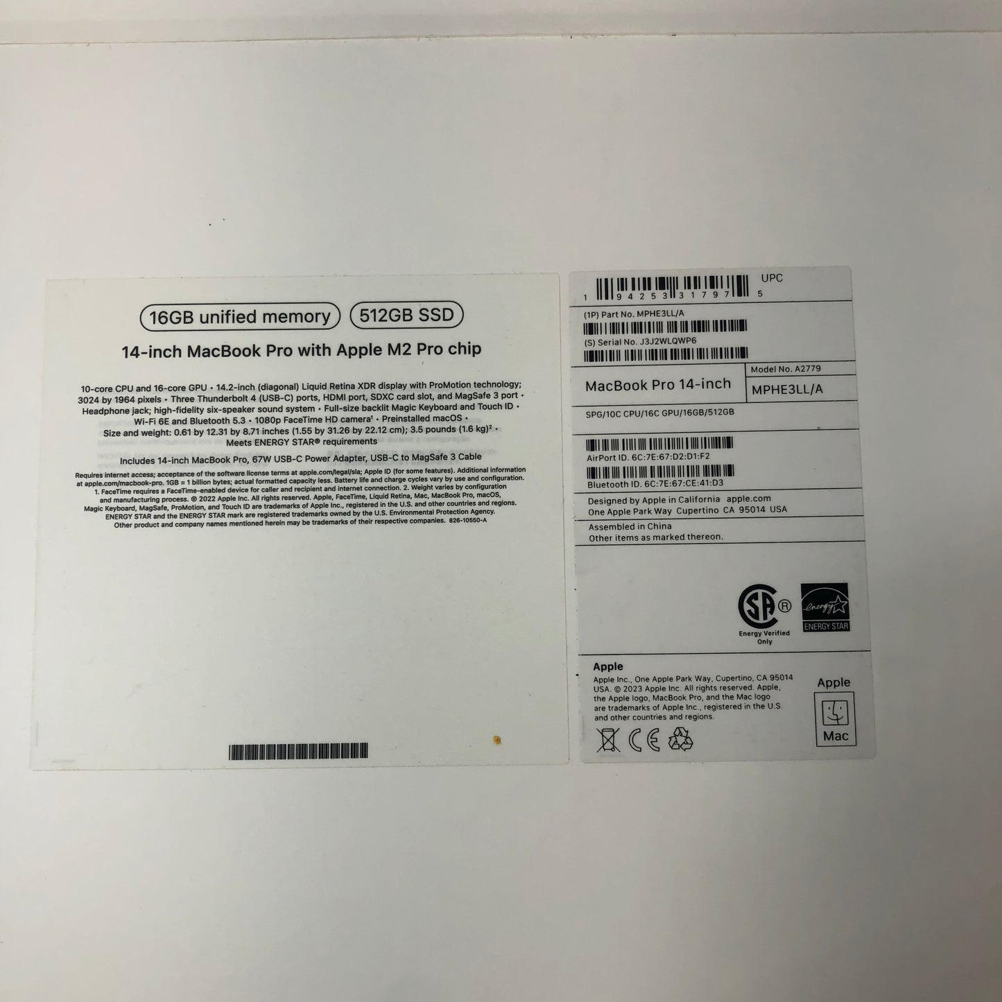 2020 Apple MacBook Pro 14" M2 16C GPU 3.5GHz 8GB RAM 512GB SSD A2779