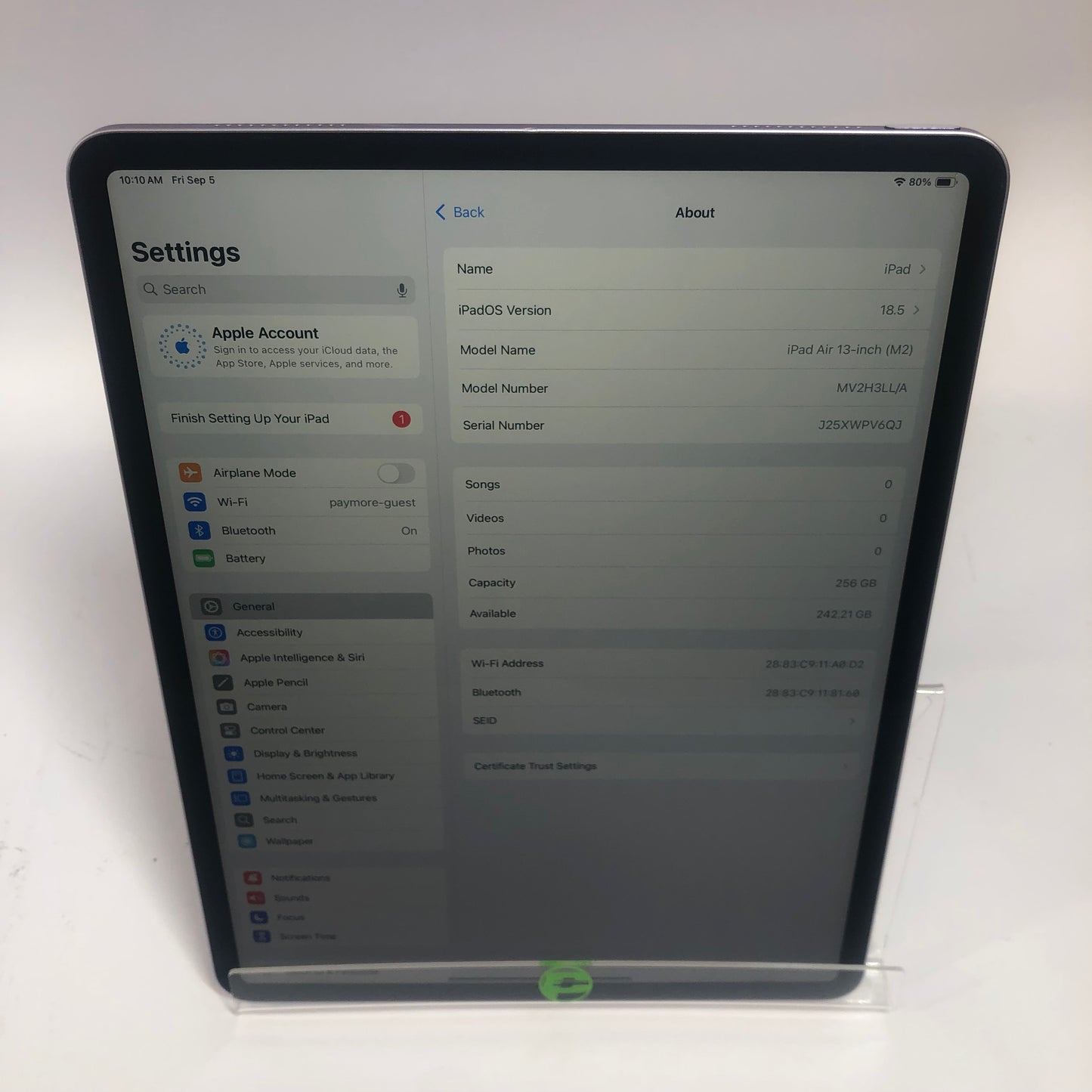 WiFi Only Apple iPad Air 13" M2 256GB 18.5 Purple MV2H3LL/A