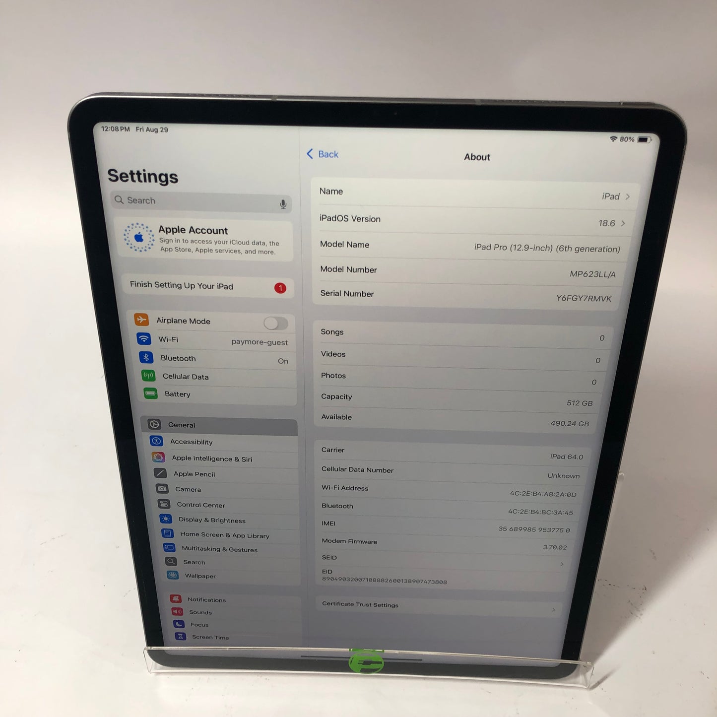 Unlocked Apple iPad Pro 12.9" 6th Gen 512GB Space Gray MP623LL/A