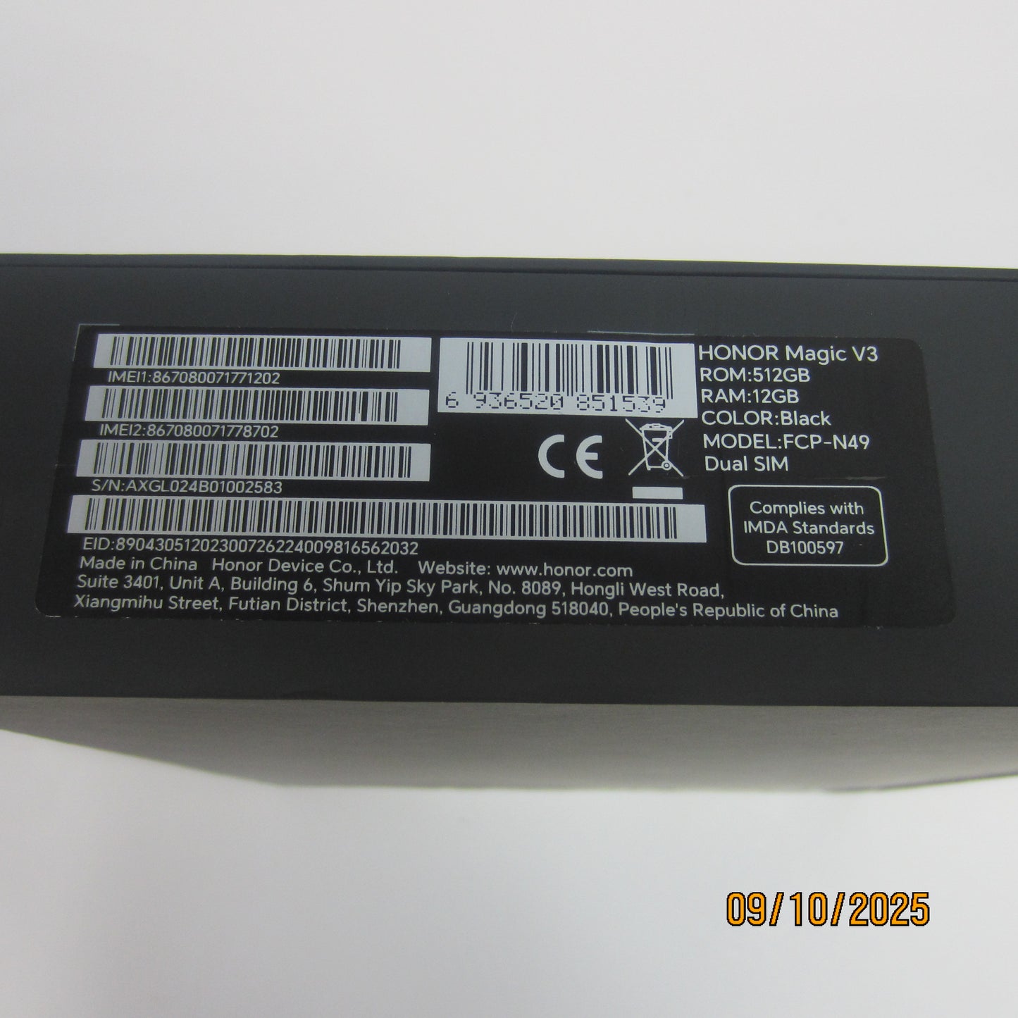 Factory Unlocked Honor Magic V3 512GB 15 Black FCP-N49