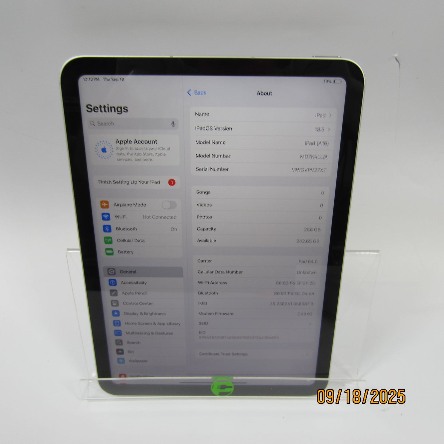 WiFi Only Apple iPad 11" (A16) 256GB Silver MD7K4LL/A