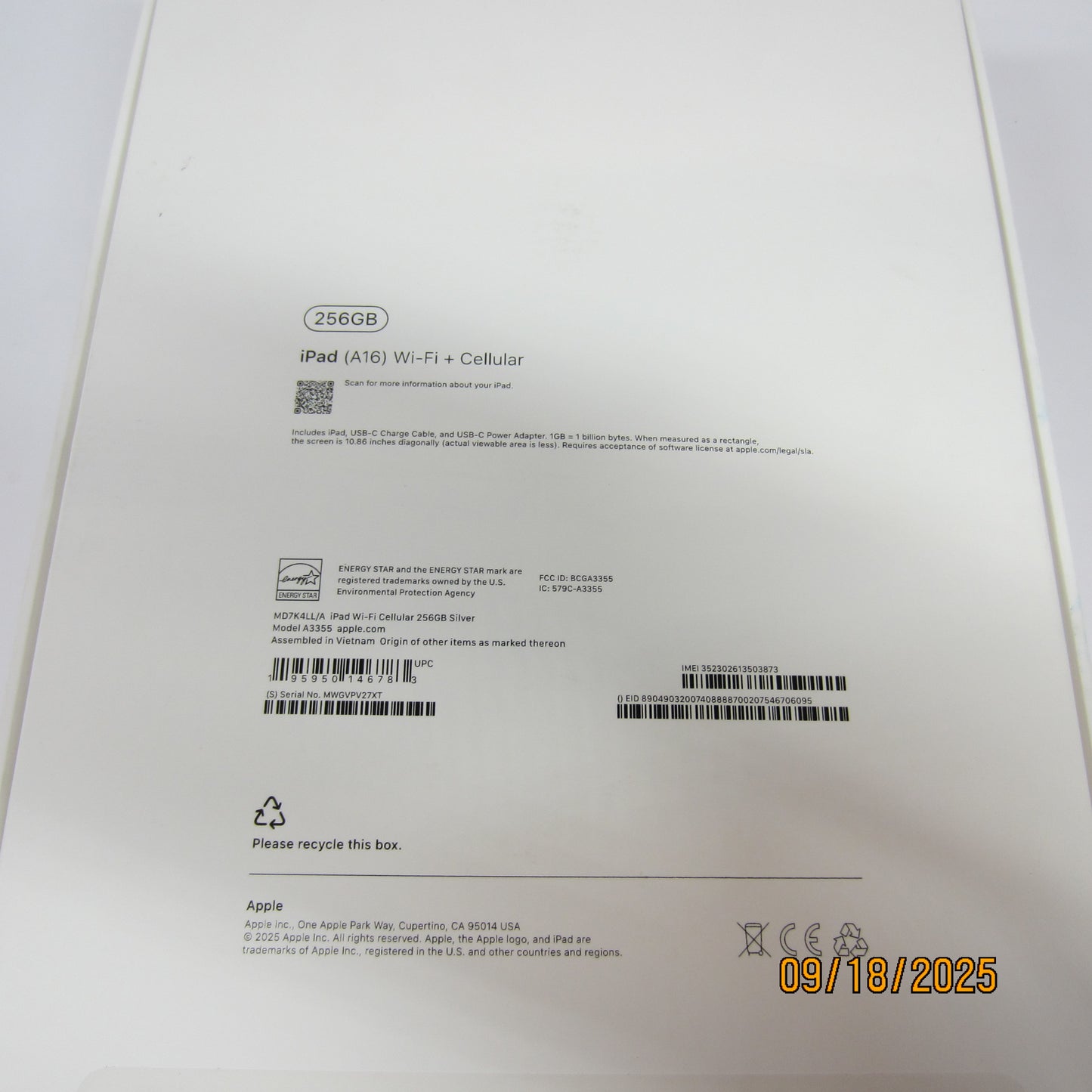 WiFi Only Apple iPad 11" (A16) 256GB Silver MD7K4LL/A