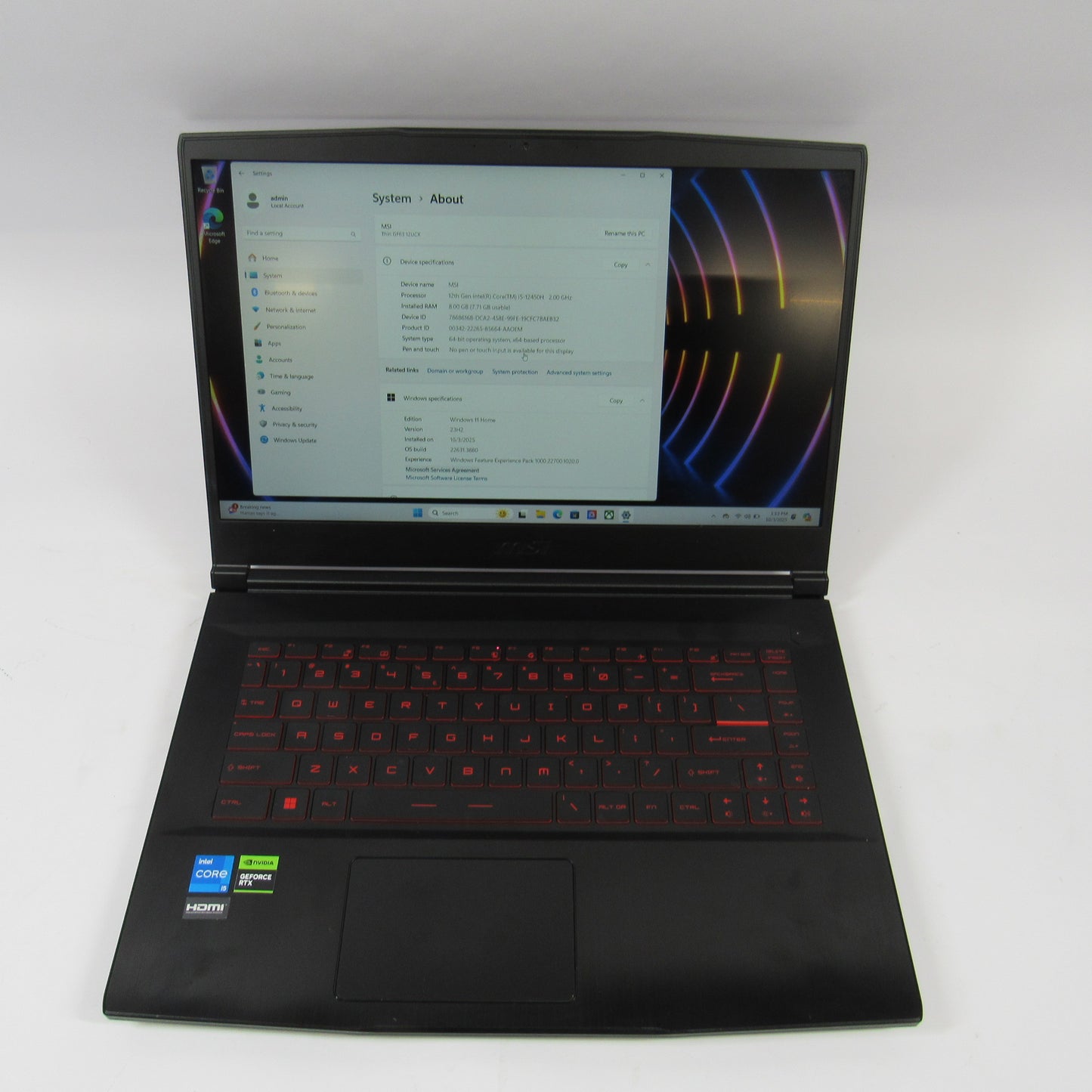 MSI Thin GF 63 12UCX-888US i5-12450H 24GB 128GB GeForce RTX 2050