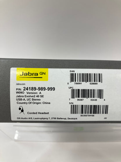 New Jabra Evolve2 40 Corded Headset Black 24189-989-999