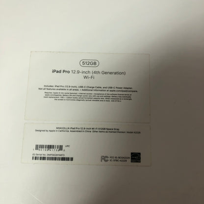 WiFi Only Apple iPad Pro 12.9" 4th Gen 512GB Space Gray MXAV2LL/A