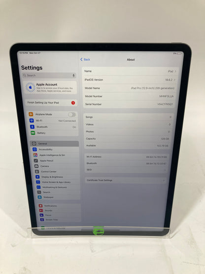 WiFi Only Apple iPad Pro 12.9" 5th Gen 128GB Space Gray MHNF3LL/A