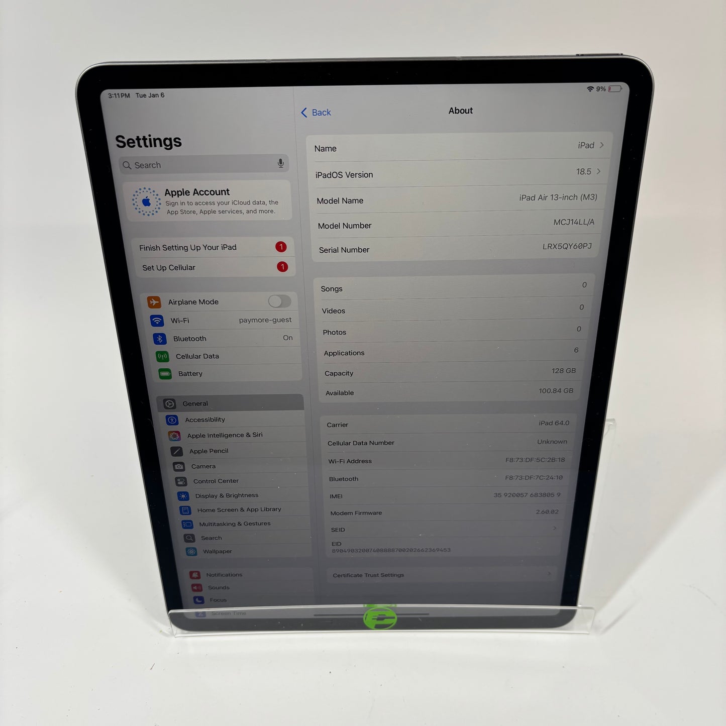 Unlocked Apple iPad Air 13" M3 128GB Space Gray MCJ14LL/A