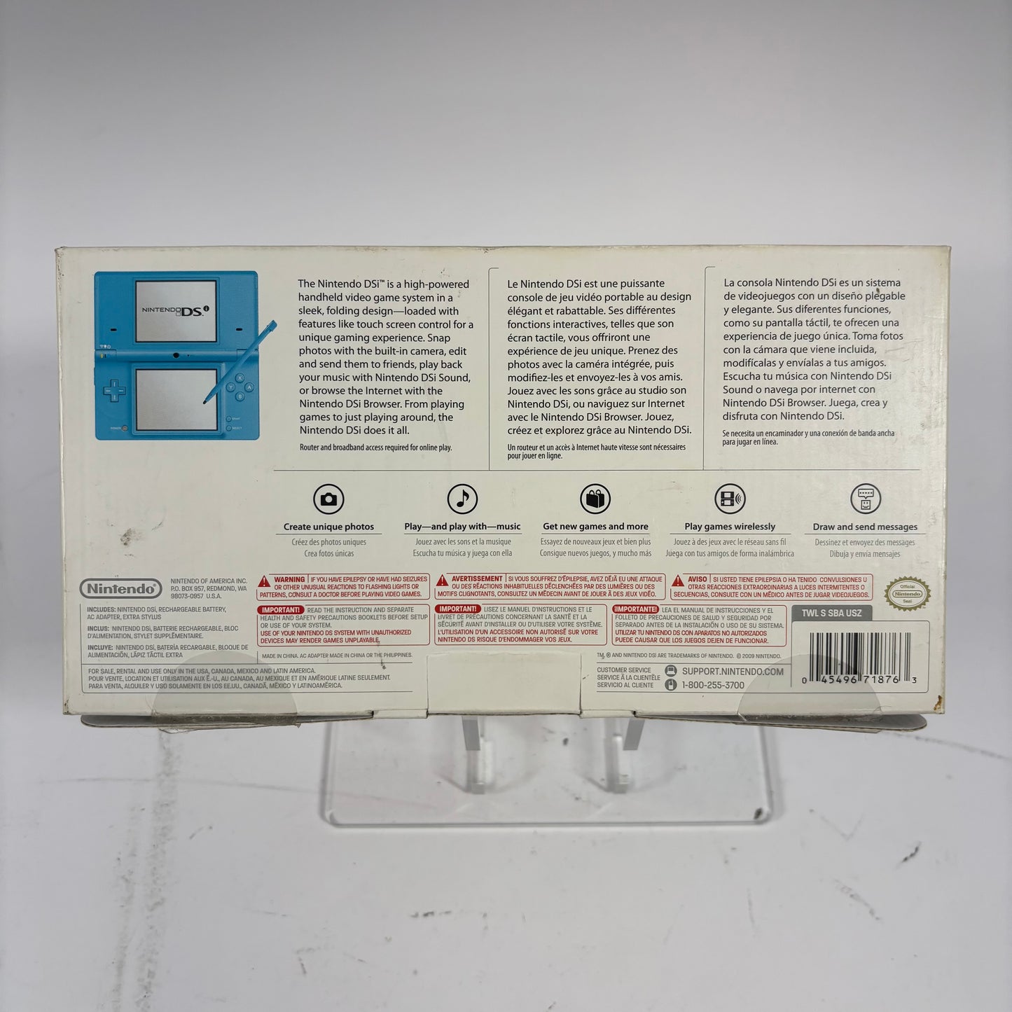 New Nintendo DSi DSi Handheld Game Console TWL-001 Aqua Blue Open Box