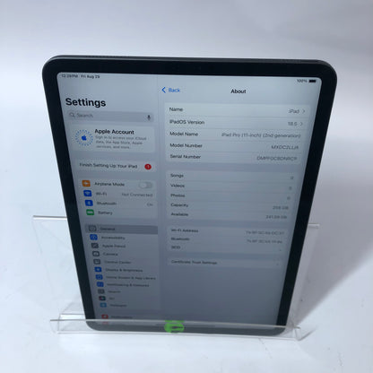 WiFi Only Apple iPad Pro 11" 2nd Gen 256GB 18.5 Space Gray MXDC2LL/A