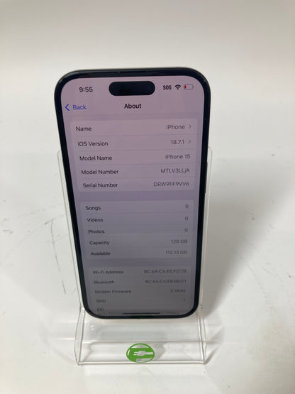 Unlocked Apple iPhone 15 128GB Black MTLV3LL/A