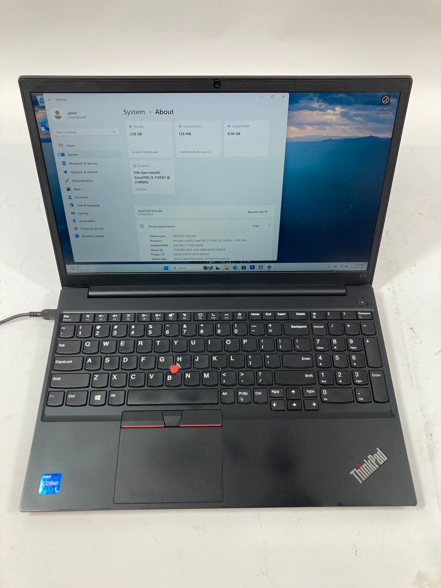 Lenovo ThinkPad E15 Gen 2 15.6" i5-1135G7 2.4GHz 8GB RAM 256GB SSD Bad Battery