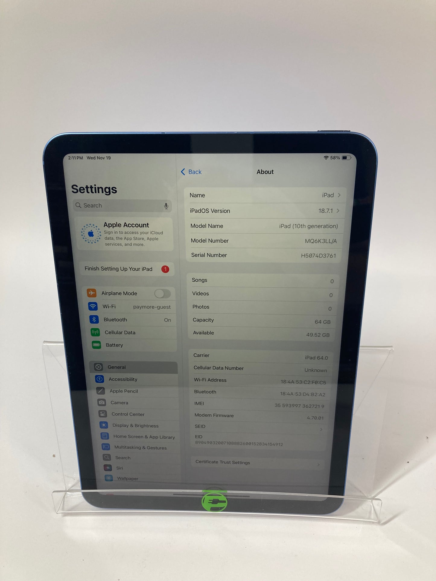 Unlocked Apple iPad 10th Gen 64GB Blue MQ6K3LL/A