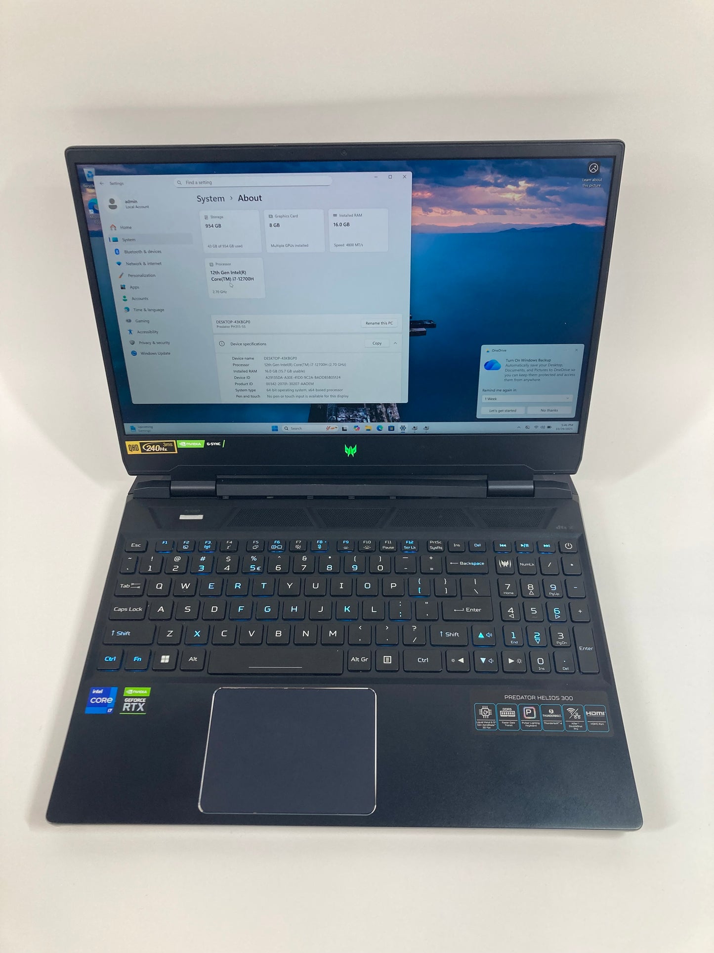 Acer Predator Helios 300 PH315-55 15.6" i7-12700H 8GB 256GB GeForce RTX 3070