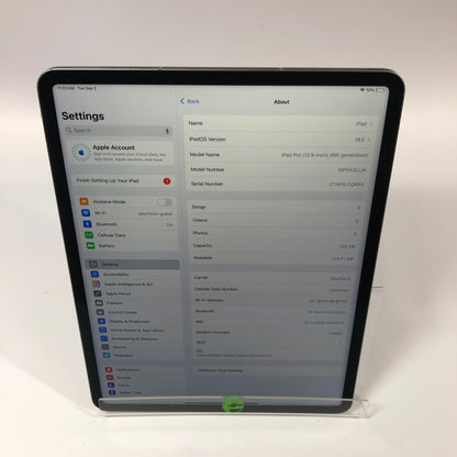 WiFi Only Apple iPad Pro 12.9" 6th Gen 128GB 18.5 Silver MP5X3LL/A