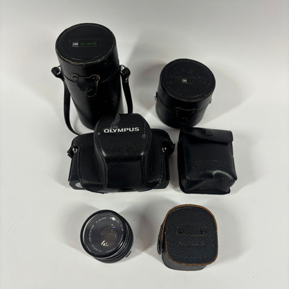 Olympus OM-2S Spot/Program 35MM SLR Film Camera With 4 Lenses and Extras