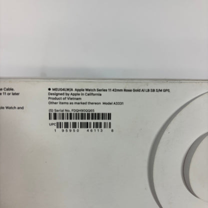 New GPS Only Apple Watch Series 11 42MM Rose Gold Aluminum Blush Sport Band