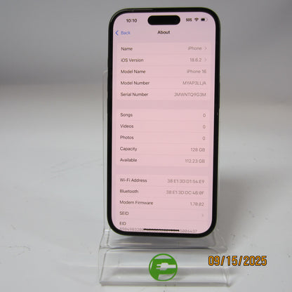 Unlocked Apple iPhone 16 128GB Black MYAP3LL/A