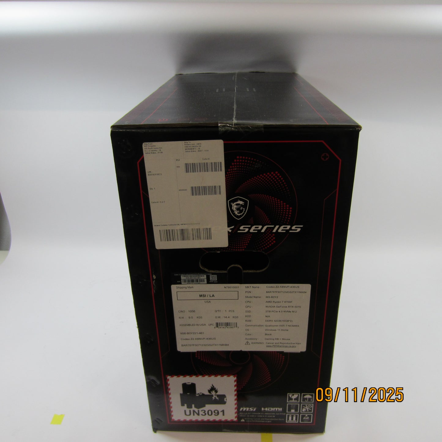 New MSI Codex Z2 Ryzen 7 8700F 4.20GHz 32GB RAM 2TB SSD MSI GeForce RTX 5070