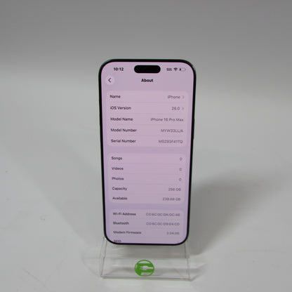 Unlocked Apple iPhone 16 Pro Max 256GB Black MYW33LL/A